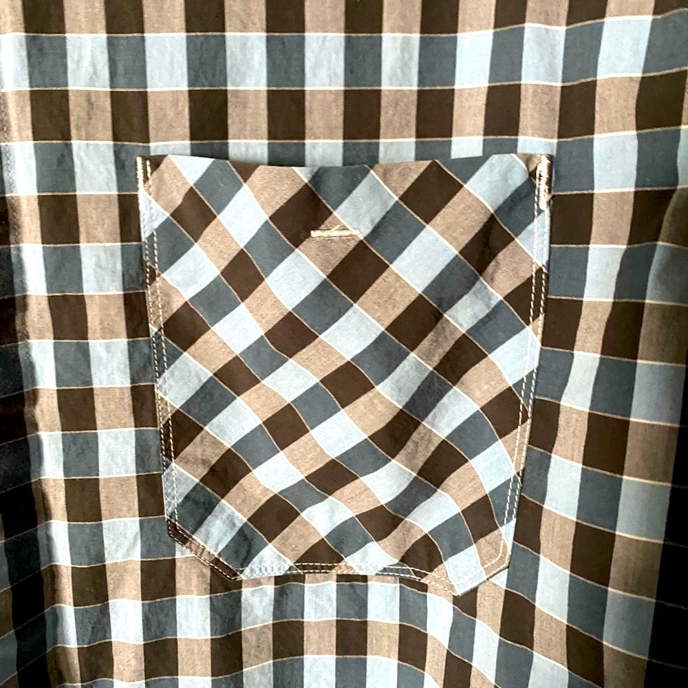 Calvin Klein men’s grey, black and blue plaid grid pattern button down size M - Picture 3 of 7